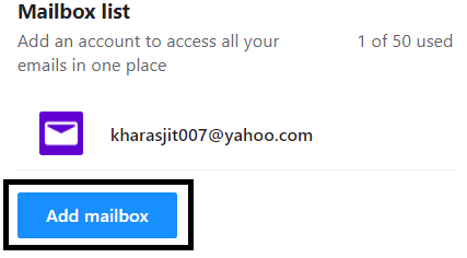 Add mailbox option in Yahoo email