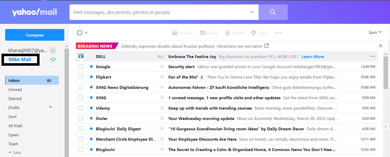 Alias email inbox in primary Yahoo account