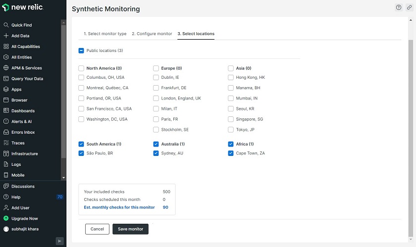 Set location for synthetic monitoring in New Relic