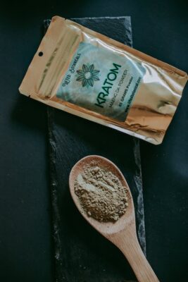 A Bag and Spoon with the Kratom Powder